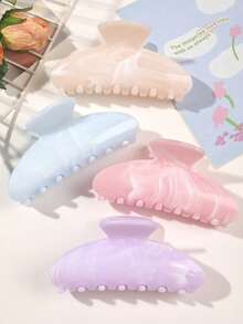 4pcs Macaron Gradient Color Hair Clips Set, Lightweight Acetate Plastic Hair Clips, Sweet And Minimalist Style Hair Accessories Suitable For Women And Girls. Macaron Gradient Dyeing Fresh And Healing, Arched Hair Clips Design Versatile For Daily Wear And Commuting Vacay Beach Claw Clips - Multicolor - View 4