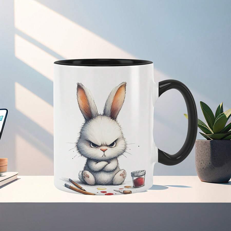 [Envío en 24 horas dentro de México]Taza de cerámica de 11 oz con asa y doble impresión - Diseño de conejo enojado, perfecta para bebidas frías o calientes, un regalo único para Halloween, Navidad, bodas, cumpleaños y Día de San Valentín, una taza de café innovadora.|Ilustraciones Divertidas|Cerámica duradera, accesorios para cafeterías - 1 - Ver 1