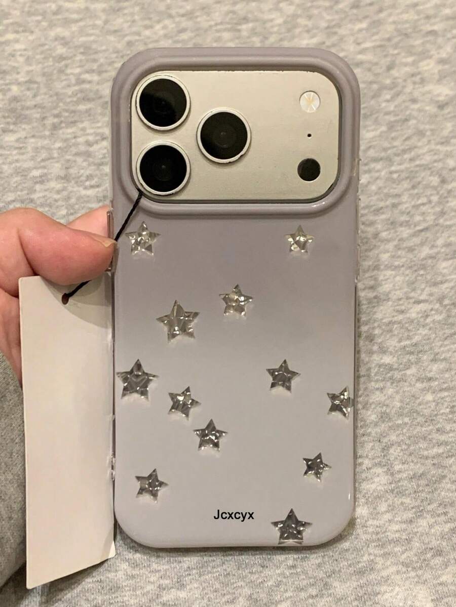 Funda de teléfono premium minimalista con patrón de estrella brillante de strass y lentejuelas en degradado gris, apta para iPhone 17 Pro Max 17 Pro 16 Pro Max 15 Pro Max 14 Pro Max 16 Plus 13 Pro 12 11, cubierta protectora de borde suave estilo Y2K
