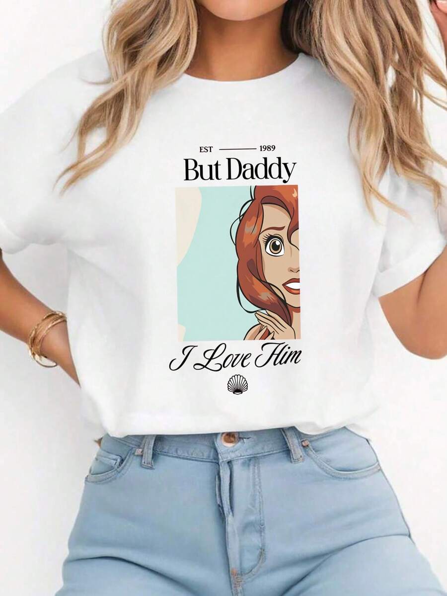 Disney White T Shirt With Ariel Print And But Daddy I Love Him Text For Casual Wear - White - View 1