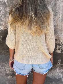Áo len dệt kim nữ tay dài dáng rộng kiểu casual cổ polo, phù hợp thời trang xuân/hè, mặc đi làm văn phòng và đi du lịch - Màu be - Xem 7