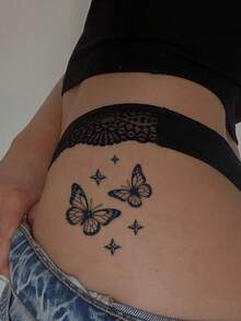 CAT QUEEN ART Semi-Permanent Minimalist Starlight Butterfly Pattern Y2K Tattoo Stickers, 1-2 Weeks No Fading Non-Reflective DIY Wrist Ankle Shoulder Neck Collarbone Body Skin Waterproof Realistic Tattoo Stickers - Blue - View 3
