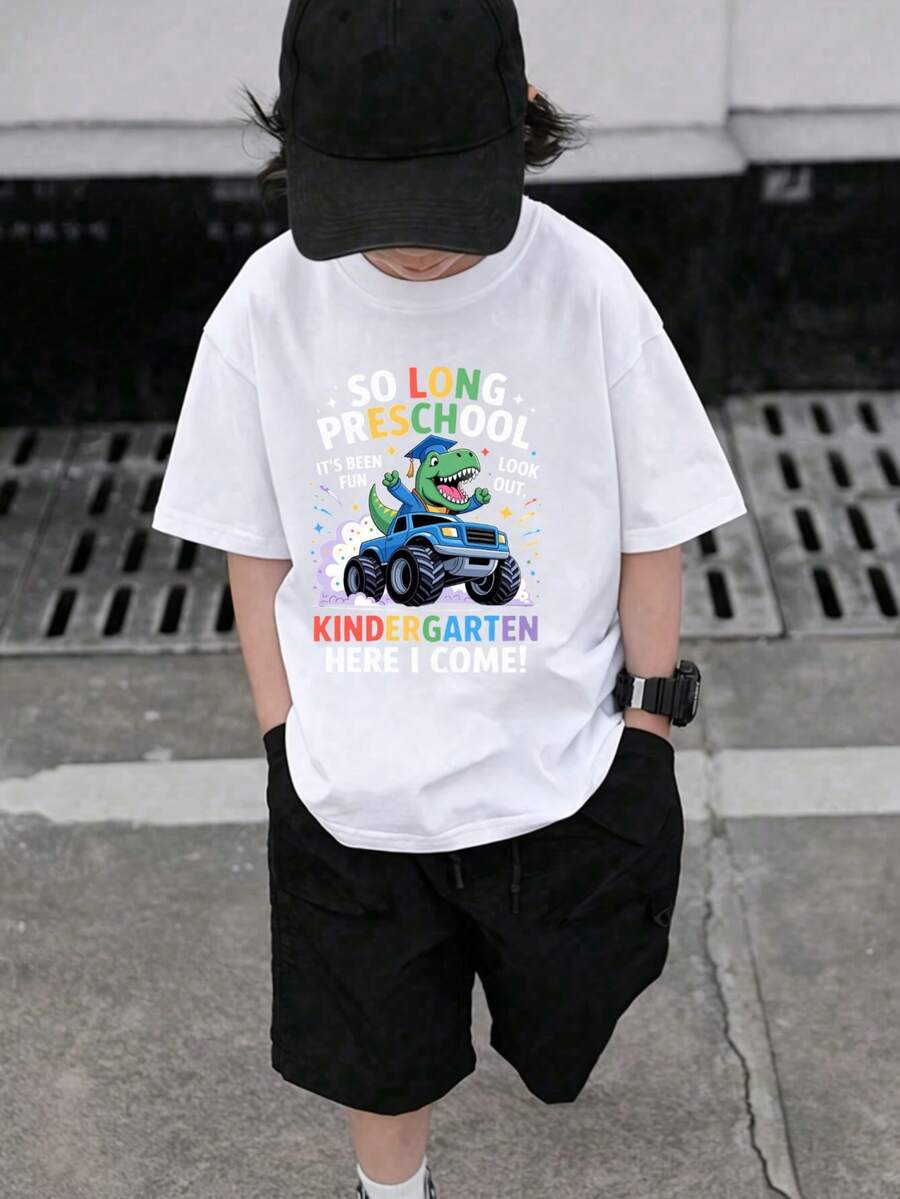 Goodbye Daycare, Here I Go To Kindergarten! Boy's T-Shirt - 白色 - 查看 1