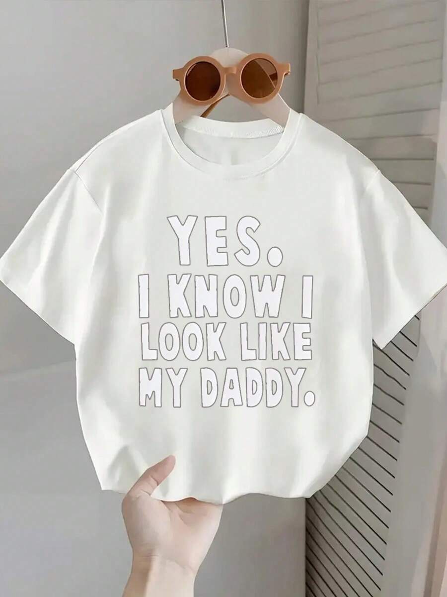Camiseta de manga corta con estampado lindo y sencillo para niñas pequeñas, perfecta para comodidad casual. - Blanco - Ver 1