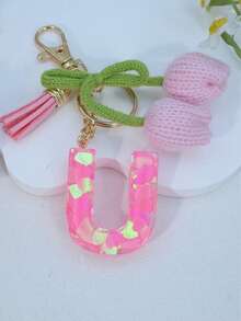 Initial Heart Keychain, Tulip Tassel Bag/Car Key Chain, Cute Accessory Gift For Friends, Mom, Teacher, Birthday - Pink - View 31