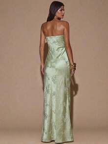 Vestido de fiesta con pliegues en jacquard verde, elegante para fiestas, eventos de cóctel, ocasiones formales, vestidos de dama de honor, mini vestidos de cumpleaños - Verde - Ver 2