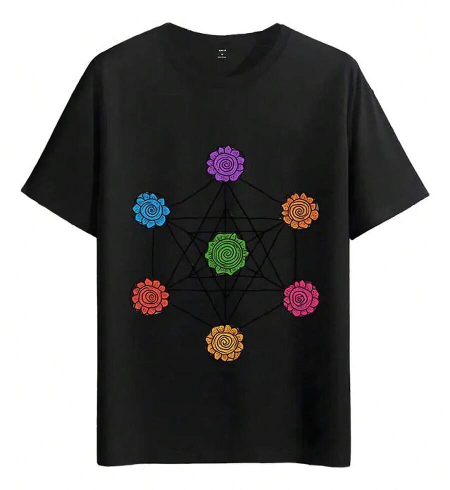 Camiseta Muscle Freaks con Estampado de Flores Geométricas Estilo Artístico - Negro - Ver 1