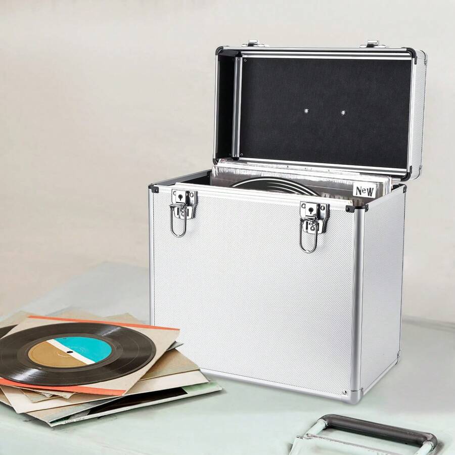 Vinyl Records Carry Storage Case Holder DJ Collection Box Holder - Silver, 7-inch (50 Pcs) - View 1