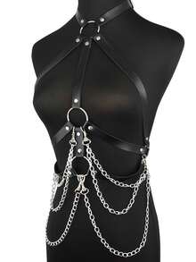1 chiếc vòng cổ nhiều lớp phong cách Punk tối màu dành cho nữ, kiểu choker, đeo quanh eo hoặc quấn quanh ba lô, thích hợp để đeo hàng ngày. - màu đen - Xem 3