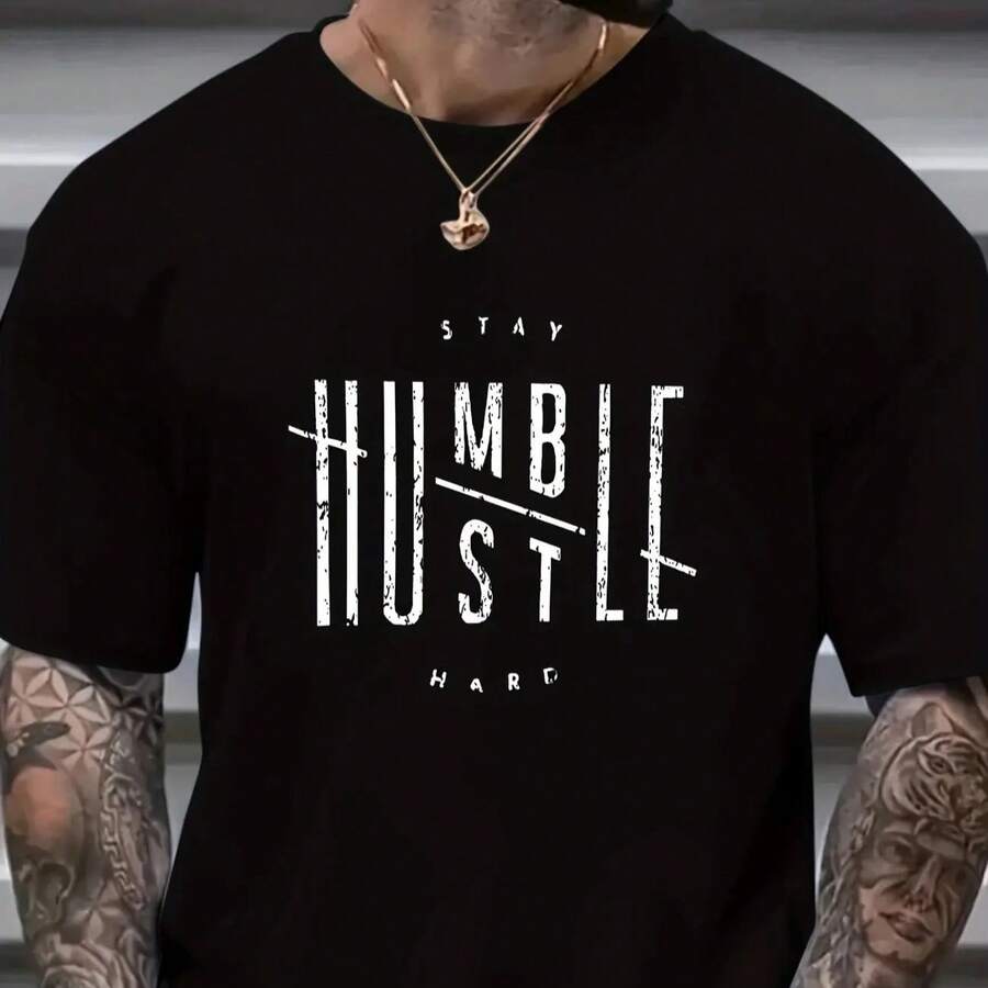 Men's T-Shirt With Letter Print - 黑色 - 查看 1