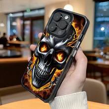 Flat 2D Printing. A Stylish, Luxurious, And Niche Phone Case With A Flaming Skull Design, Featuring Large Cutouts, Drop Protection, And A Non-Slip Grip, Compatible With IPhone 17/16/15/14/13/12/11/Plus/Pro/Max/Air/Mini/16E. Lightweight, Luxurious, And Durable, With A Clear And Colorful Design, It's The Perfect Gift For Valentine's Day, Birthdays, Or For Your Girlfriend Or Boyfriend. - 黑色 - 查看 5