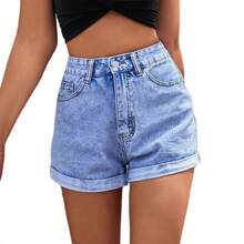 2026 Spring Summer New European American Women Jeans Shorts Loose Wide Leg Denim Shorts Casual High Waist  Streetwear Ladies Daily Vacation Outfit Pan - 淺藍色Light blue - 查看 2