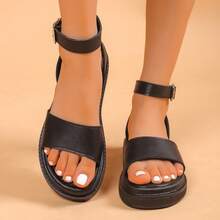 Sandal đế dày màu đen, hở mũi, kiểu dáng casual một quai, thích hợp cho nữ mùa hè. - màu đen - Xem 4