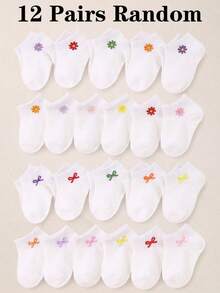 6/12/24 Pairs Candy Color Girls Short Socks, Bow Jacquard White Base, Suitable For Toddlers & Children, Super Soft Elastic Breathable Non-Binding, Fit For 0-36 Months Daily Wear, Spring/Summer, Back To School, Wedding Season Essential Gift Set, Spring/Summer Wardrobe - Multicolor - View 20