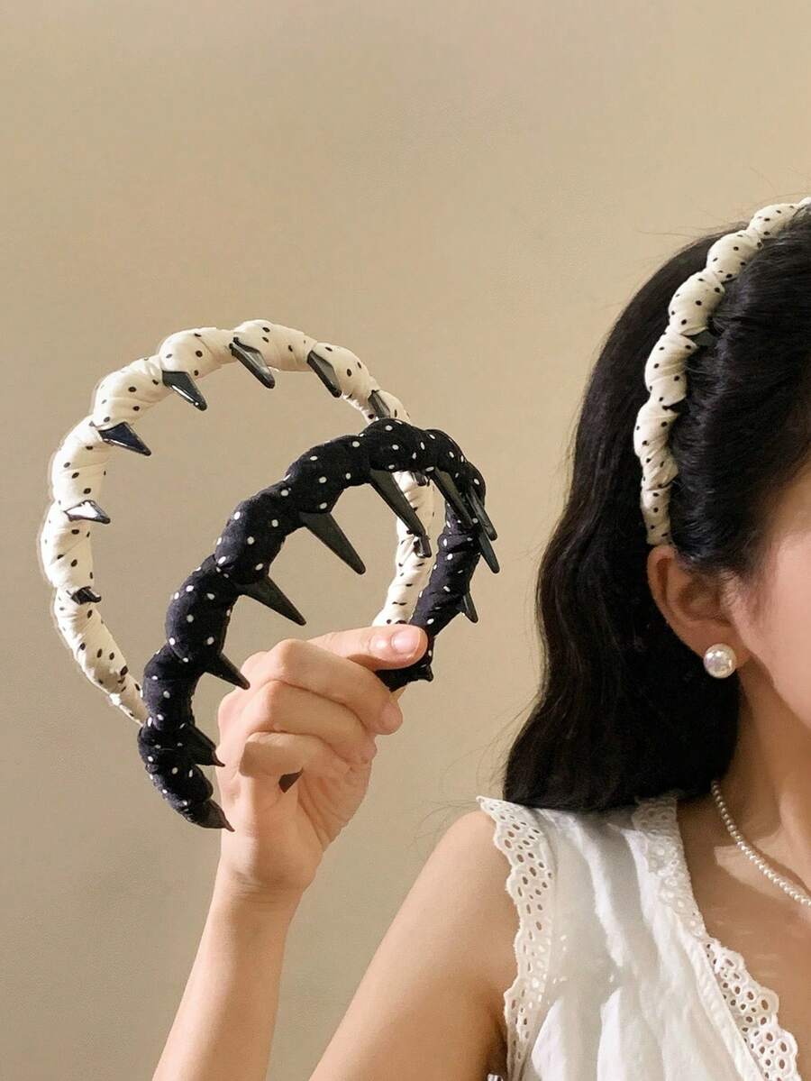 1件/2件裝 女用白色波點鋸齒波浪髮箍,溫柔髮飾,適合高髮髻、洗臉、日常佩戴,時尚髮飾,適合女性,四季適用,耐用,適合休閒與正式場合 - 彩色 - 查看 1