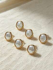 6pcs Fashion Asymmetrical Faux Pearl Cufflinks, Decorative Button Covers For Women, For Daily And Festival Wear, Gifts For Friends - Gold - View 3