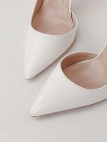 Zapatos de mujer estilo europeo y americano de lujo y sexys, tacón de aguja con flor de metal, diseño hueco lateral, tacón alto, zapatos de boda con punta fina, tacón súper alto, tacones elegantes para damas, zapatos elegantes de mujer, tacón alto cerrado, tacones slip-on, zapatos elegantes para damas - Blanco - Ver 4