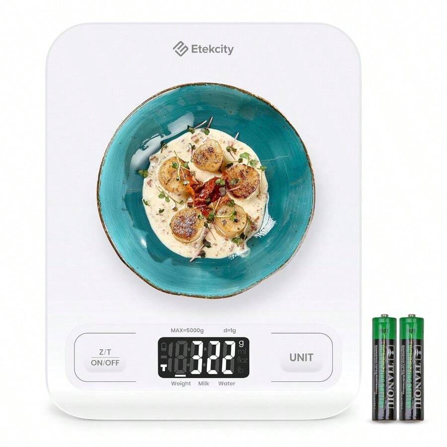Food Kitchen Scale, Digital Grams And Ounces Weight Loss, Baking, Cooking, Keto And Meal Prep, LCD Display, Medium, White - 白色 - 查看 1