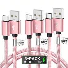 3pcs/Set USB-C Data Cable (10ft/6ft/3.3ft) USB To USB-C Charging Cord, Fast Charging Type-C Braided Cable Compatible With Galaxy S25 S24 S23 S22 S21 S20 A25 A54 A15 A14, Note, Flip, Pixel, Moto And More - Multicolor - View 50