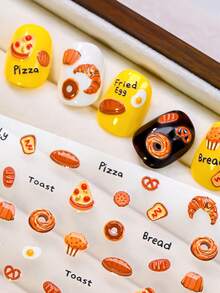 1 Tờ Hình Dán Móng Tay 3D Dễ Thương Hình Bánh Mì & Thức Ăn - Pizza, Bánh Croissant, Bánh Mì Nướng & Trứng Chiên, Hình Dán Móng Tay Tự Dính, Trang Trí Móng Tay Tự Làm Dễ Dàng Cho Phong Cách Hàng Ngày & Nghệ Thuật Móng Tay Của Những Người Yêu Thích Ăn Uống - Nhiều màu - Xem 6