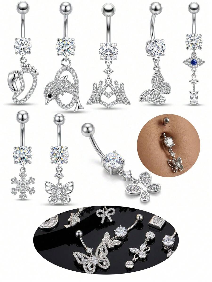 1 chiếc khuyên rốn hình bướm đính đá Cubic Zirconia, cỡ 14G/10mm, chất liệu thép không gỉ, phụ kiện độc đáo cho tiệc tùng và ngày lễ. - Nhiều màu - Xem 1