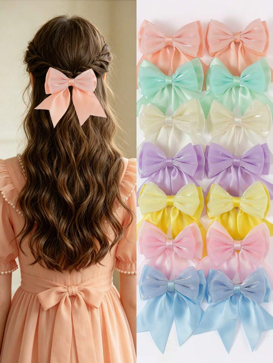 6pcs Random Candy Color 3D Bow Hairpins, Collegiate Style Solid Color Swallow Tail Side Clip Bangs Clip, Cute Girl Daily & Party Hair Accessories