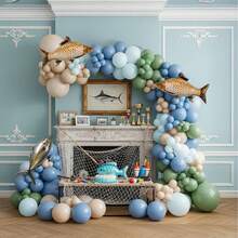 125pcs Fisherman Theme Balloon Arch Kit - Blue, Green And White Fisherman Theme Birthday Balloons - Suitable For Birthday Party, Underwater Theme Baby Shower, Retirement Party And Birthday Party Decoration - View 1
