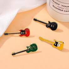 ZAKOL Vintage Metal Enamel Electric Guitar Brooch Unisex, Music Instrument Lapel Pin Badge Fashion Jewelry Gift - Multicolor - View 6