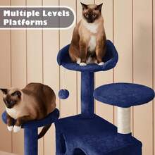 Dark Grey Multilevel Cat Tree Tower 138.5cm With Condos Ladder Scratching Posts Indoor Cat Climbing House Pet Activity Centre For Kittens - Navy Blue - View 5