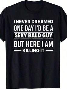 Camiseta con Estampado Gráfico Divertido de Calvo - Manga Corta, Cuello Redondo, para Fiestas, Deportes y Uso Casual - Ideal para Cumpleaños, Amigos y Ocasiones Especiales - Negro - Ver 1