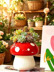 Mushroom Shaped Succulent Planter - Unique Cute Small Succulent Planter With Drainage Hole, Suitable For Indoor Plants And Cacti, Fun Hippie Style, Great Gift Idea Especially For Mother's Day - A - View 6