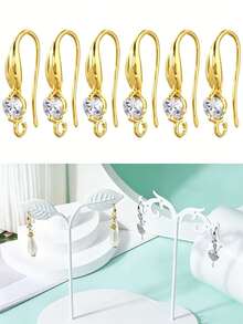 A Set Of 4 Pairs Of 18K Gold Plated 925 Sterling Silver Ear Hooks, Hypoallergenic Material With Cubic Zirconia Ear Wires And Open Design, Suitable For Both Men And Women. They Are An Ideal Choice For Making Jewelry And Accessories. - Ear Hook Pendant - View 8