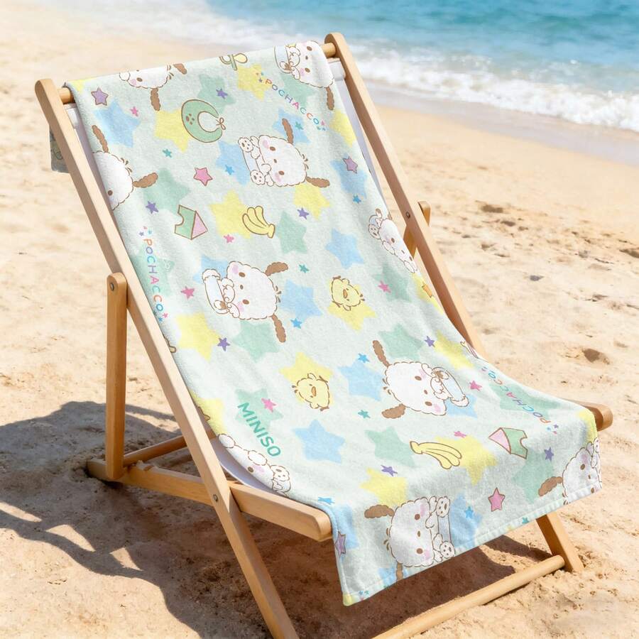 Sanrio Pochacco All-Over Beach Towel, Cute Pastel Star Print Ultra Soft Beach Towel, Perfect For Pool, Summer Beach And Travel - A - View 1