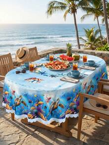 Toalha de Mesa com Estampa de Tartaruga Marinha Retangular/Oval/Redonda, Toalha de Mesa de Renda Estilo Oceano de Verão em Poliéster, Adequada para Decoração Doméstica, Cozinha, Casamento, Decoração Vintage, Chá de Jardim de Primavera/Verão, Piquenique em Pátio Externo, Festa na Praia, Decoração de Aniversário, Decoração de Festa, Recepção de Casamento, Reunião Familiar, Dia das Mães e Dia dos Pais - Multicolorido - Visão 17