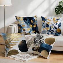 4pcs/Set Geometric Abstract Leaf Pattern Pillow Cover, Single-Sided Printed Cushion Cover, Suitable For Living Room, Bedroom, Home Decor, All Seasons - Multicolor - View 9