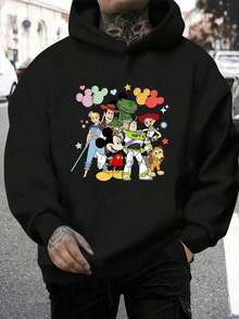 This Disney Men's Casual Hoodie Features A Group Photo Of The Entire Toy Story Cast, Including Iconic Characters Like Woody, Buzz Lightyear, And Hamm, Perfectly Capturing The Film's Joyful Atmosphere. It's A Perfect Choice For Toy Story Fans. - 黑色 - 查看 2