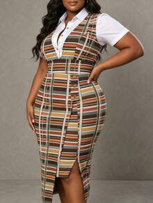 NOU Women's Mid-Length Elegant Square Neck Bodycon Plaid Dress, Flattering Fit For Work, Afternoon Tea, Church, Formal Occasions. Solid Color, Elegant Fabric, Faux Pockets, Suitable For Office, Daily Dates, Birthday Parties, Mother's Day, Casual Spring/Autumn - Multicolor - View 5