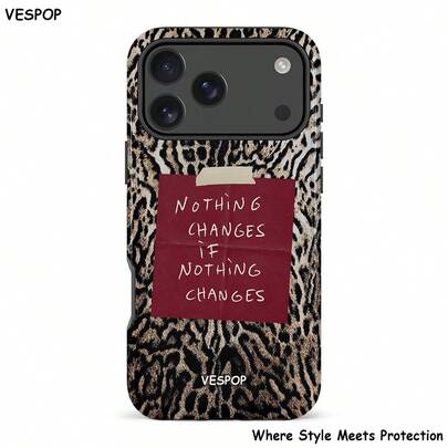 VESPOP Y2K Leopard Print Collage - 2-In-1 Phone Case Compatible With IPhone 17/16/15/14/13/12/11 Pro Max/Pro Plus/12 Mini/13 Mini, Galaxy S26 S25 S24 S23 S22 S21 Plus Ultra, Pixel 8 9 10 (Leopard Print Collage + Raw Slogan)