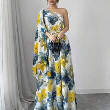 Vestido sin mangas con estampado de mármol de flores y bajo asimétrico irregular, vestido elegante de vacaciones para mujer, primavera/verano - Multicolor - Ver 2