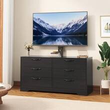 Diseño elegante y funcional - Mueble TV moderno con soporte, centro de entretenimiento de 120 cm, cómoda de 6 cajones de ratán para TV de 32-85", gran capacidad de almacenaje - Negro - Ver 7