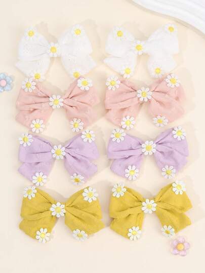 Set de 8 piezas de accesorios para el cabello de niñas con bordado floral, pinzas de pelo con margaritas lindas, pinzas de cocodrilo de poliéster minimalistas, adecuadas para atuendos de verano y uso diario casual, pinzas de pelo elegantes, accesorios de playa para adolescentes