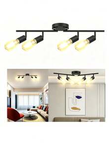 Adjustable Track Lighting Set For Ceiling, 4 Black Track Lights, Compatible With E26/E27 Lamp Holders (Bulbs Not Included) - Black - View 11