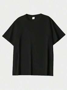 Vintage Loose Fit Men's Short Sleeve Shirt, Solid Color With Midnight Margarita And Retro Eagle Graphic, Streetwear Style, Fun, Simple Design For Everyday Use In Spring And Summer. - 黑色 - 查看 2