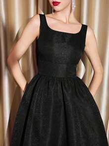 Vestido mini de línea A con cuello barco, textura jacquard, sin mangas, cintura definida y bolsillos. Vestido vintage elegante para mujer, perfecto para fiestas, navidad, acción de gracias, invierno, fiesta de bienvenida, otoño, vestido de princesa, traje de navidad, vestido azul real, vestido formal negro para mujer. - Rosa Pálido - Ver 8