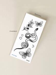 STARTTOOS 2pcs/Set Black Minimalist Fine Line Long Snake Leaf Floral Star Moon Pattern Y2K Temporary Tattoo Stickers, DIY Carnival Wrist Ankle Shoulder Neck Collarbone Body Skin Tattoo Decals - Black - View 5