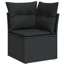 6-Piece Garden Sofa Set With Cushions, Black Synthetic Rattan - A - View 6