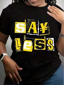 Camiseta Casual para Mujer con Diseño de Tipografía "Say ¥ Less", Estampado Casual, Adecuada para el Ocio Diario - azul real - Ver 1