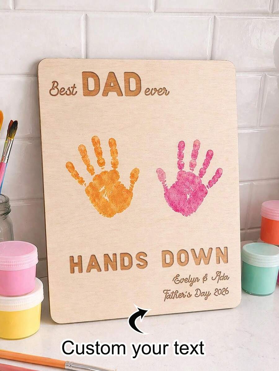 Personalized Father's Day Handprint Art Project Best Dad Best Grandpa With Kids Doodle DIY Gift For Dad/Grandpa, Personalized Handprint Sign, DIY Wooden Keepsake Gift For Dad/Grandpa - C-father's Day Handprint Art - View 1