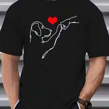 Camiseta de Manga Corta con Estampado de Amor Canino para Hombre, Cuello Redondo, Cómoda y Transpirable, Ideal para Verano, Regalo Perfecto - Negro - Ver 1