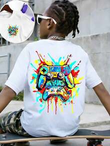 Basic Short-Sleeved T-Shirt For Pre-Teen Boys, Featuring A Cartoon-Style Slogan Graphic Print With The Number 67, In A Minimalist And Refreshing Style, Suitable For Casual Spring, Summer And Autumn Outfits - 摩卡棕 - 查看 1